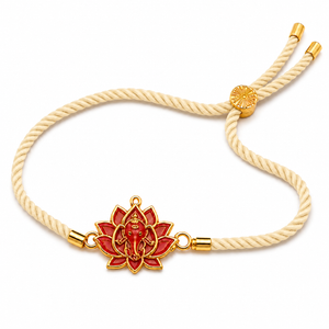 18K Gold Plated Rakhi Stone-Studded Lotus Ganesha Religious Floral Rakhi - House of Viya