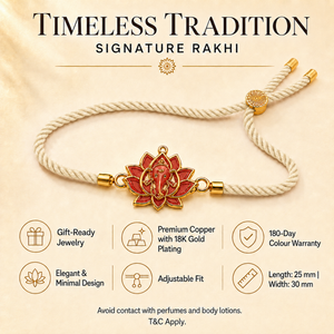 18K Gold Plated Rakhi Stone-Studded Lotus Ganesha Religious Floral Rakhi - House of Viya