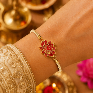 18K Gold Plated Rakhi Stone-Studded Lotus Ganesha Religious Floral Rakhi - House of Viya