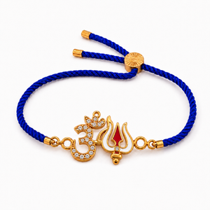 18K Gold Plated Rakhi Stone-Studded Om Trishul Motif Religious Rakhi - House of Viya