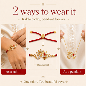 18K Gold Plated Rakhi Stone-Studded Om Trishul Motif Religious Rakhi - House of Viya