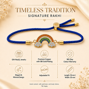 18K Gold Plated Rakhi Stone-Studded Rainbow Motif Charm Design Rakhi - House of Viya