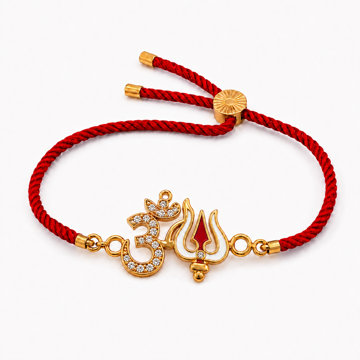 18K Gold Plated Rakhi Stone-Studded Om Trishul Motif Religious Rakhi - House of Viya