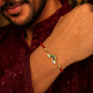 18K Gold Plated Rakhi Stone-Studded Rainbow Motif Charm Design Rakhi - House of Viya