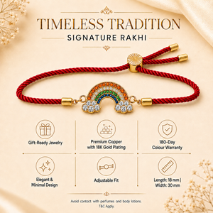 18K Gold Plated Rakhi Stone-Studded Rainbow Motif Charm Design Rakhi - House of Viya