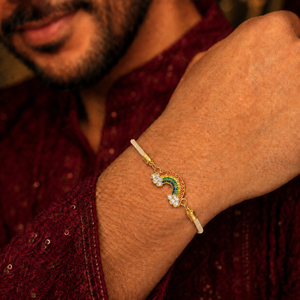18K Gold Plated Rakhi Stone-Studded Rainbow Motif Charm Design Rakhi - House of Viya