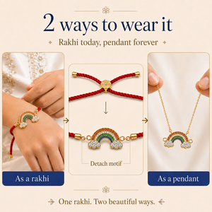 18K Gold Plated Rakhi Stone-Studded Rainbow Motif Charm Design Rakhi - House of Viya
