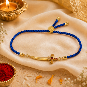 18K Gold Plated Rakhi Stone-Studded Sword Motif Traditional Design Rakhi - House of Viya