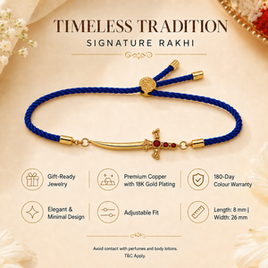 18K Gold Plated Rakhi Stone-Studded Sword Motif Traditional Design Rakhi - House of Viya