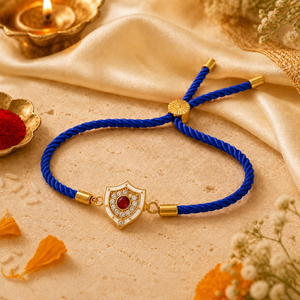 18K Gold Plated Rakhi Stone-Studded Shield Motif Charm Design Rakhi - House of Viya