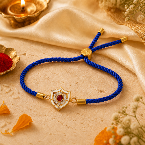 18K Gold Plated Rakhi Stone-Studded Shield Motif Charm Design Rakhi - House of Viya