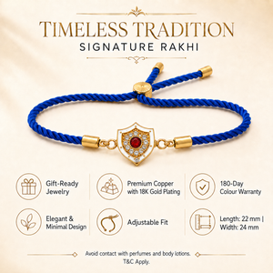 18K Gold Plated Rakhi Stone-Studded Shield Motif Charm Design Rakhi - House of Viya