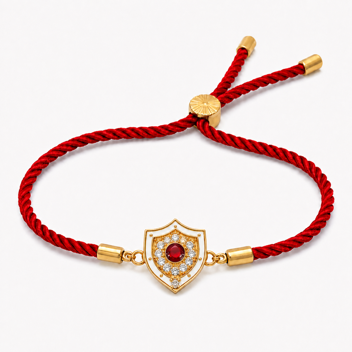 18K Gold Plated Rakhi Stone-Studded Shield Motif Charm Design Rakhi