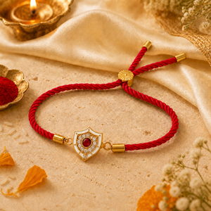 18K Gold Plated Rakhi Stone-Studded Shield Motif Charm Design Rakhi - House of Viya