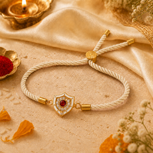 18K Gold Plated Rakhi Stone-Studded Shield Motif Charm Design Rakhi - House of Viya
