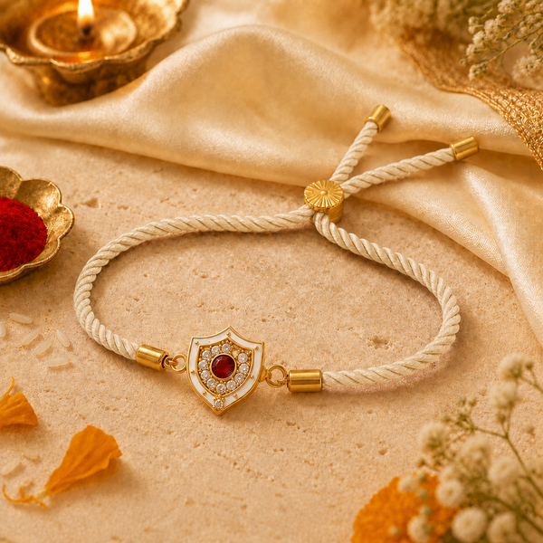 18K Gold Plated Rakhi Stone-Studded Shield Motif Charm Design Rakhi - House of Viya