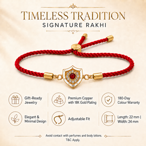 18K Gold Plated Rakhi Stone-Studded Shield Motif Charm Design Rakhi - House of Viya