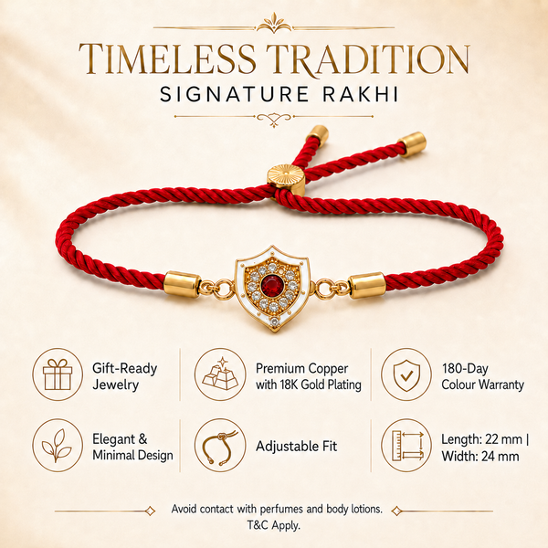 18K Gold Plated Rakhi Stone-Studded Shield Motif Charm Design Rakhi - House of Viya