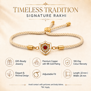 18K Gold Plated Rakhi Stone-Studded Shield Motif Charm Design Rakhi - House of Viya