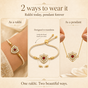 18K Gold Plated Rakhi Stone-Studded Shield Motif Charm Design Rakhi - House of Viya