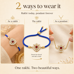18K Gold Plated Rakhi Stone-Studded Shield Motif Charm Design Rakhi - House of Viya