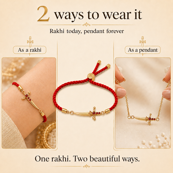 18K Gold Plated Rakhi Stone-Studded Sword Motif Traditional Design Rakhi - House of Viya