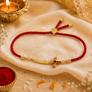 18K Gold Plated Rakhi Stone-Studded Sword Motif Traditional Design Rakhi - House of Viya