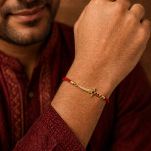 18K Gold Plated Rakhi Stone-Studded Sword Motif Traditional Design Rakhi - House of Viya