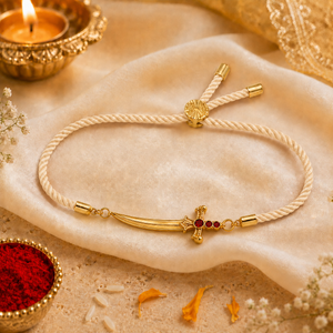 18K Gold Plated Rakhi Stone-Studded Sword Motif Traditional Design Rakhi - House of Viya