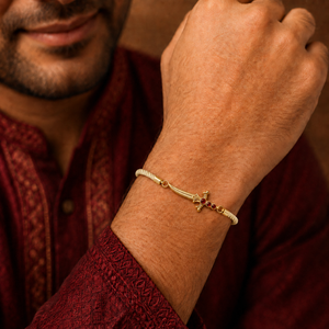 18K Gold Plated Rakhi Stone-Studded Sword Motif Traditional Design Rakhi - House of Viya