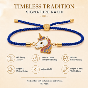 18K Gold Plated Rakhi Stone-Studded Unicorn Motif Kids Character Rakhi - House of Viya