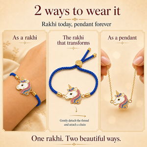 18K Gold Plated Rakhi Stone-Studded Unicorn Motif Kids Character Rakhi - House of Viya