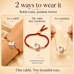 18K Gold Plated Rakhi Stone-Studded Unicorn Motif Kids Character Rakhi - House of Viya