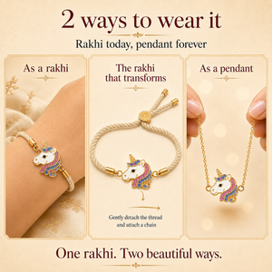 18K Gold Plated Rakhi Stone-Studded Unicorn Motif Kids Character Rakhi - House of Viya