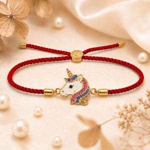 18K Gold Plated Rakhi Stone-Studded Unicorn Motif Kids Character Rakhi - House of Viya