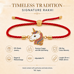 18K Gold Plated Rakhi Stone-Studded Unicorn Motif Kids Character Rakhi - House of Viya