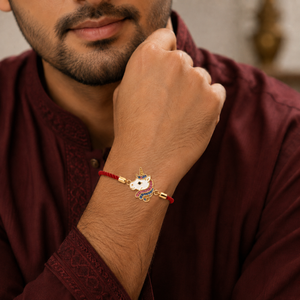18K Gold Plated Rakhi Stone-Studded Unicorn Motif Kids Character Rakhi - House of Viya