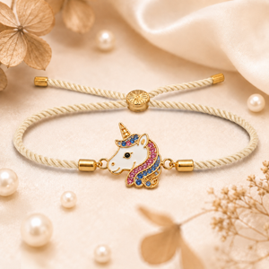 18K Gold Plated Rakhi Stone-Studded Unicorn Motif Kids Character Rakhi - House of Viya