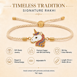 18K Gold Plated Rakhi Stone-Studded Unicorn Motif Kids Character Rakhi - House of Viya