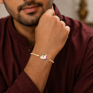 18K Gold Plated Rakhi Stone-Studded Unicorn Motif Kids Character Rakhi - House of Viya