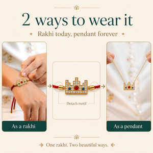 18K Gold Plated Rakhi Stone-Studded Pixel Crown Motif Charm Rakhi - House of Viya