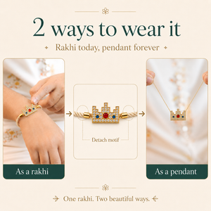 18K Gold Plated Rakhi Stone-Studded Pixel Crown Motif Charm Rakhi - House of Viya