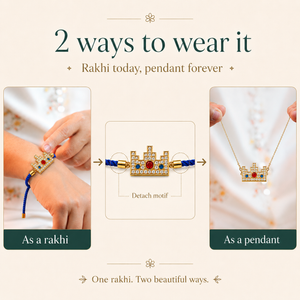 18K Gold Plated Rakhi Stone-Studded Pixel Crown Motif Charm Rakhi - House of Viya