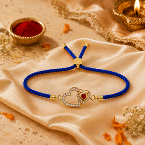 18K Gold Plated Rakhi Stone-Studded Heart Motif Charm Design Rakhi - House of Viya