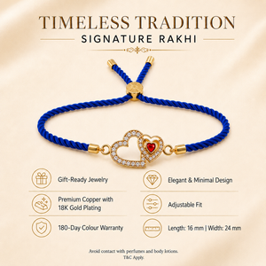 18K Gold Plated Rakhi Stone-Studded Heart Motif Charm Design Rakhi - House of Viya