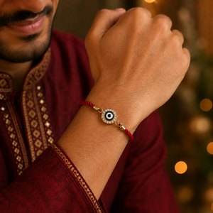 18K Gold Plated Rakhi Stone-Studded Nazar Evil Eye Motif Design Rakhi - House of Viya
