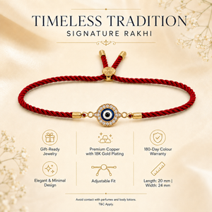 18K Gold Plated Rakhi Stone-Studded Nazar Evil Eye Motif Design Rakhi - House of Viya