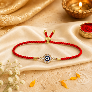 18K Gold Plated Rakhi Stone-Studded Nazar Evil Eye Motif Design Rakhi - House of Viya