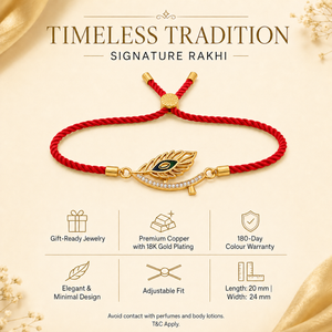 18K Gold Plated Rakhi Stone-Studded Feather Motif Charm Design Rakhi - House of Viya