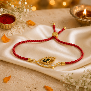 18K Gold Plated Rakhi Stone-Studded Feather Motif Charm Design Rakhi - House of Viya